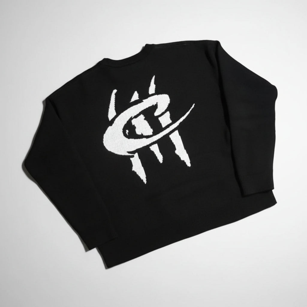 COLOSSAL WORLDWIDE Jacquard Cotton “Claw Scratch” Knitted Sweaters- BLK/White