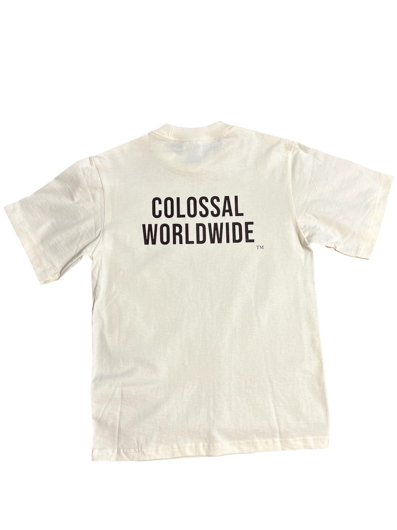 COLOSSAL WORLDWIDE Wordmark Cropped Tees- OffWhite/Mocha Brown