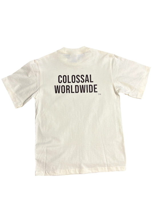 COLOSSAL WORLDWIDE Wordmark Cropped Tees- OffWhite/Mocha Brown