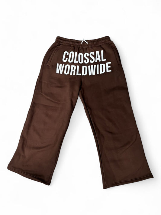 COLOSSAL WORLDWIDE Embroidered Flared Sweatpants- Brown/White