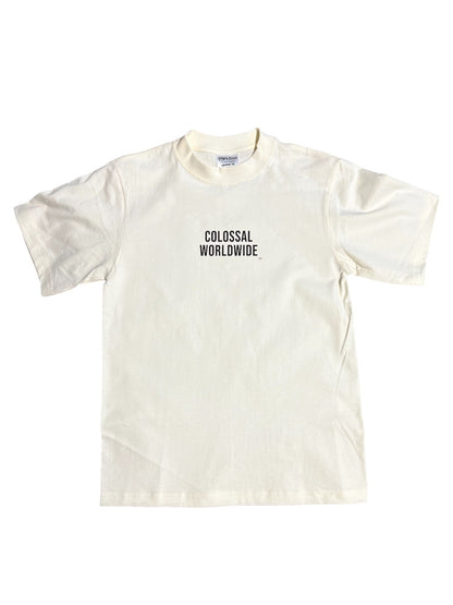 COLOSSAL WORLDWIDE Wordmark Cropped Tees- OffWhite/Mocha Brown