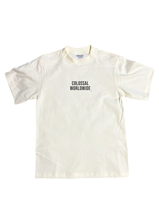 COLOSSAL WORLDWIDE Wordmark Cropped Tees- OffWhite/Mocha Brown