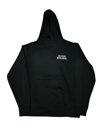 COLOSSAL WORLDWIDE Wordmark Embroidered Recess Hoodies-BLK/White