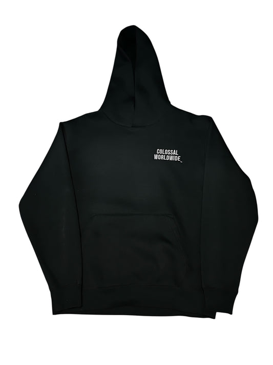COLOSSAL WORLDWIDE Wordmark Embroidered Recess Hoodies-BLK/White