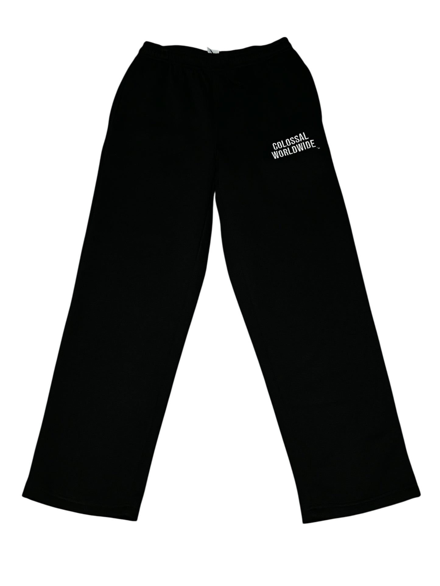 COLOSSAL WORLDWIDE Wordmark Embroidered Recess Flared Sweatpants- BLK/White