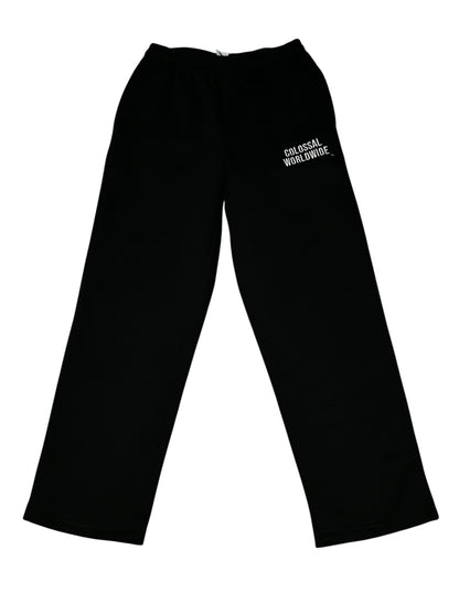 COLOSSAL WORLDWIDE Wordmark Embroidered Recess Flared Sweatpants- BLK/White