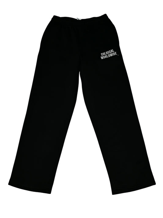 COLOSSAL WORLDWIDE Wordmark Embroidered Recess Flared Sweatpants- BLK/White